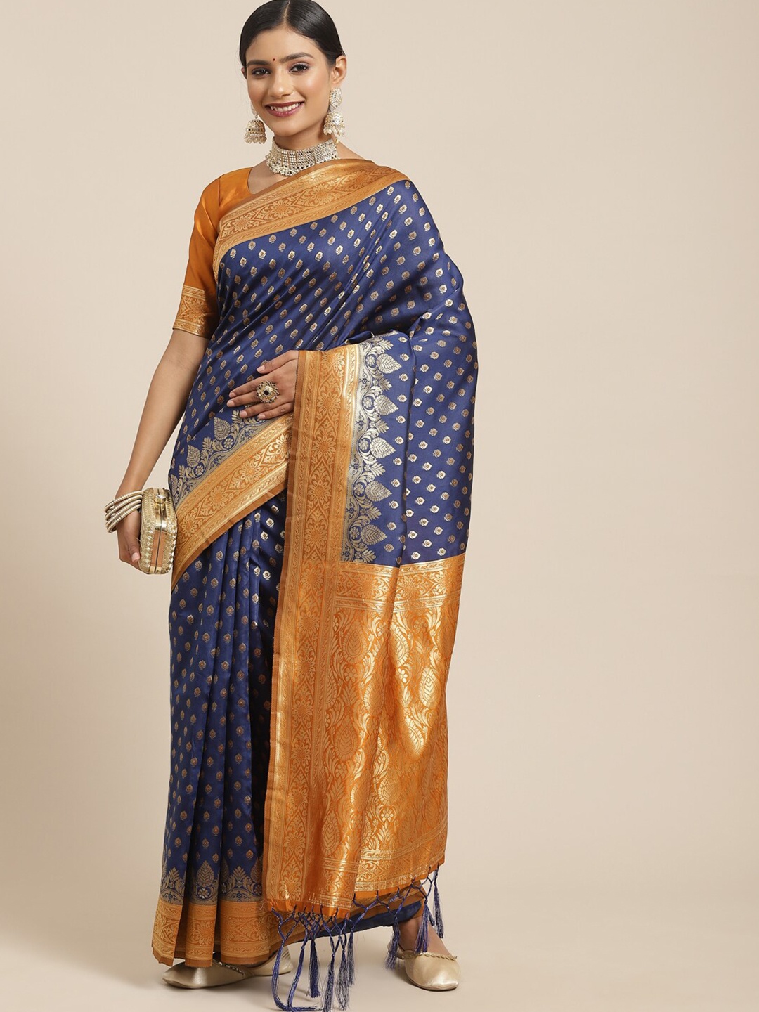 

KALINI Blue & Yellow Woven Design Silk Blend Saree