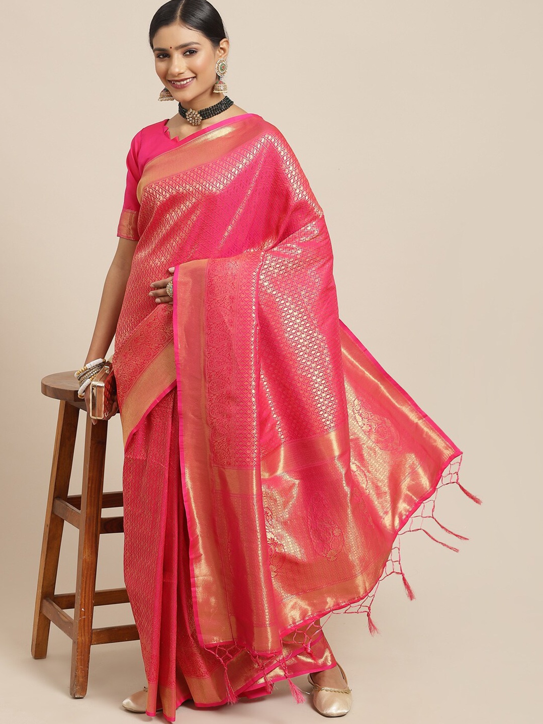 

KALINI Women Pink Kanjeevaram Silk Ethnic Woven Design