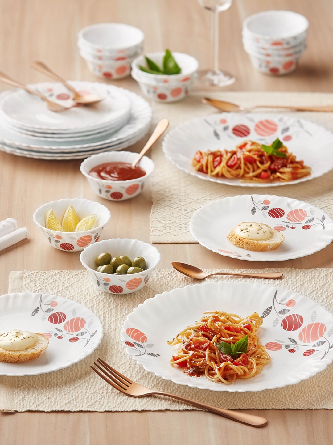 

Larah by BOROSIL Galaxy Dahlia Floral Printed Opalware Glossy Dinner Set, White