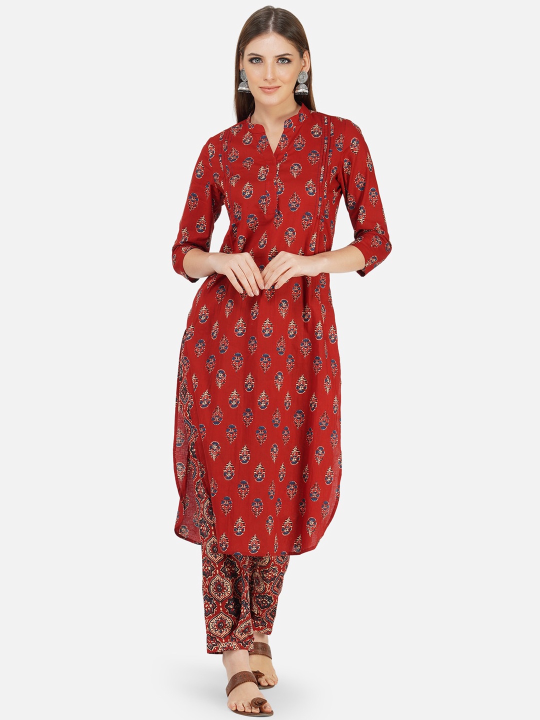 

FABNEST Women Red Ethnic Motifs Printed Cotton Kurta