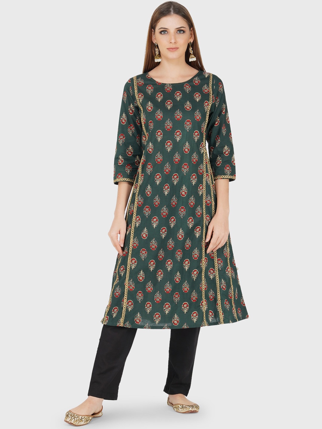 

FABNEST Women Green Ethnic Motifs Printed Kurta