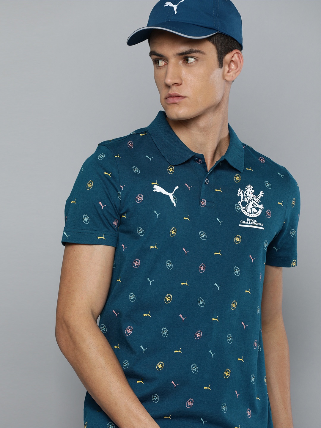 

Puma Men Blue & White Royal Challengers Bangalore AOP Printed Polo Collar T-shirt