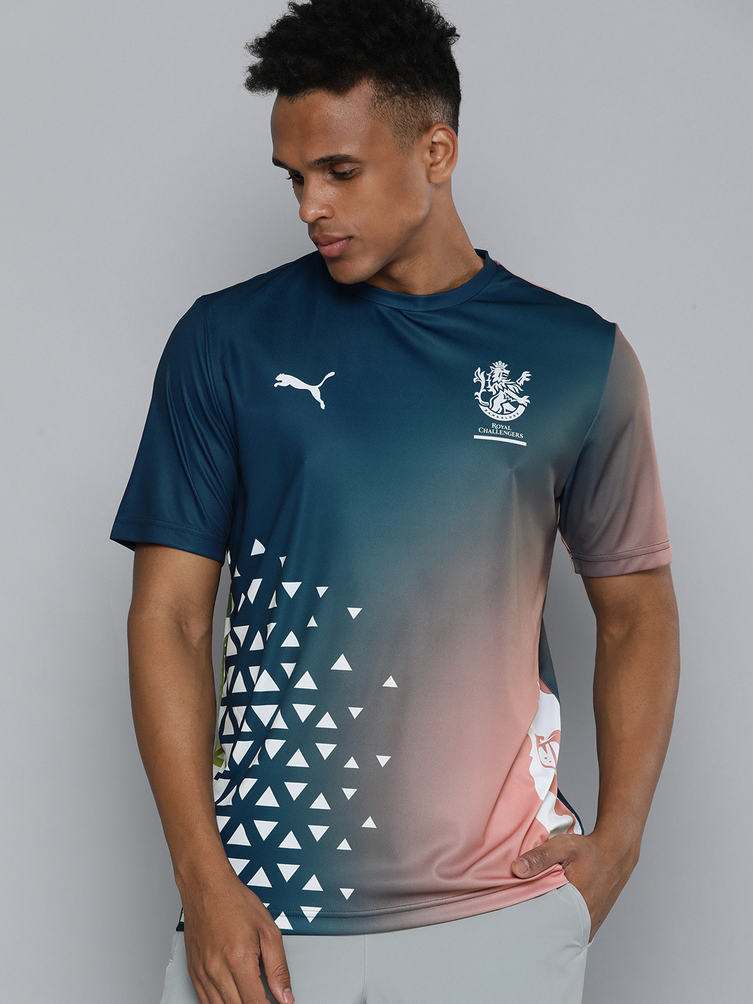 

Puma x Men Regular Fit Royal Challengers Bangalore Graphic Brand Logo Printed T-shirt, Blue