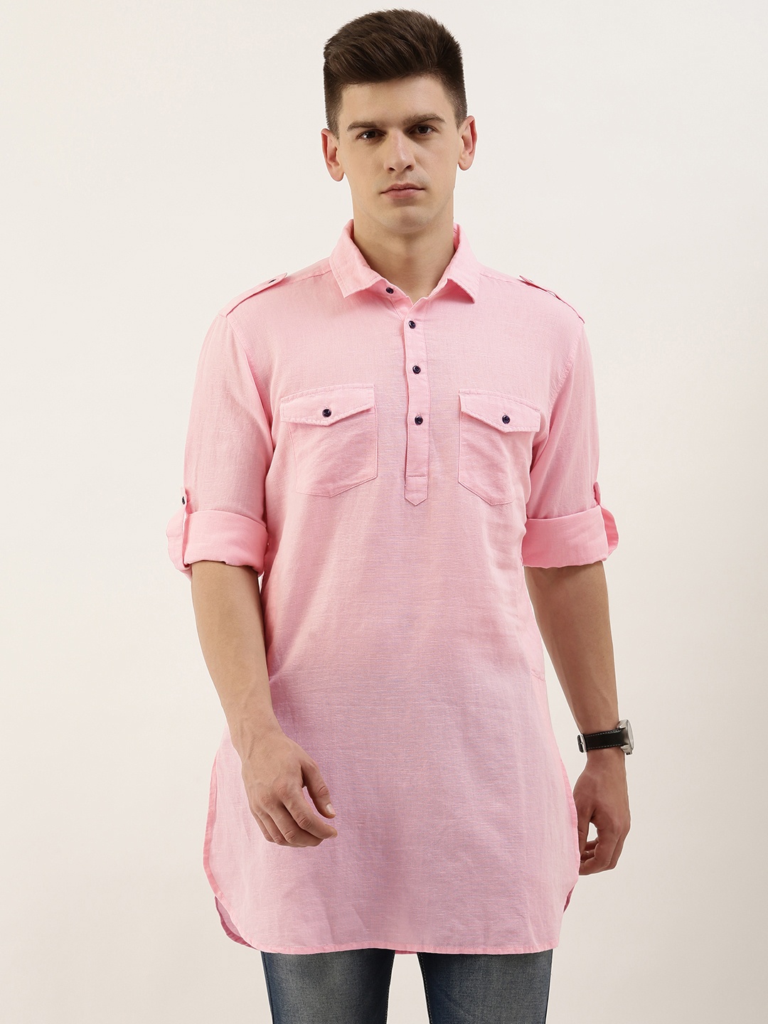 

IVOC Men Pink Solid Pure Cotton Pathani Kurta