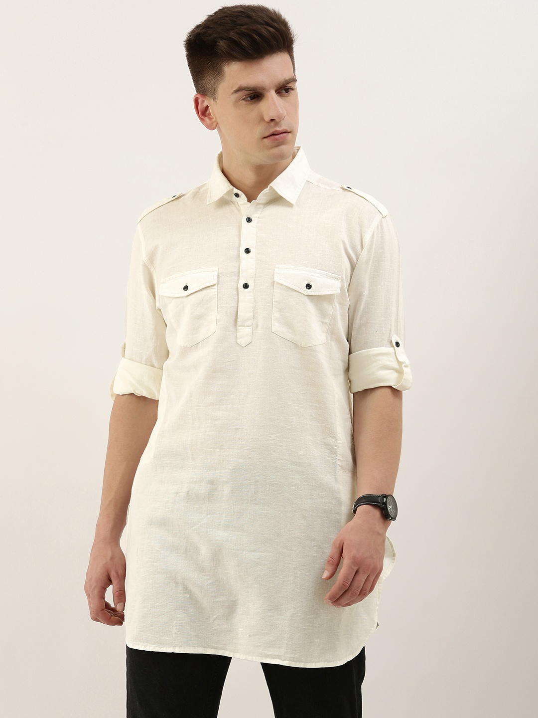 

IVOC Men White Solid Pure Cotton Pathani Kurta
