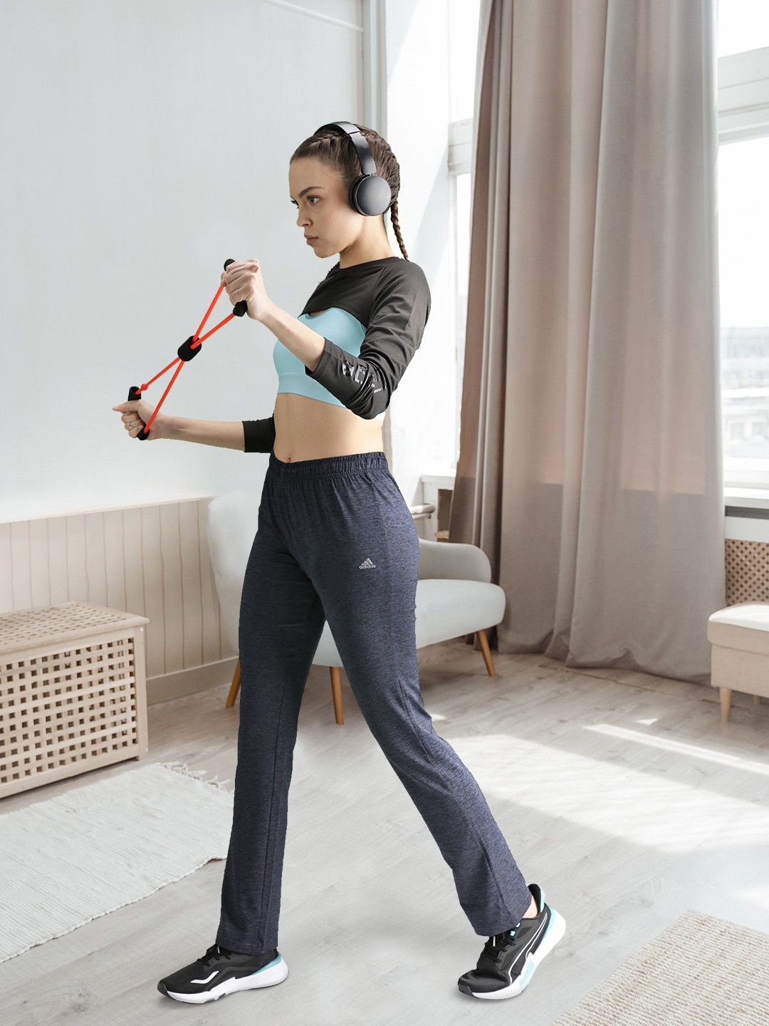 

ADIDAS Women Charcoal with A Tinge Of Blue Solid Work Out Track Pants