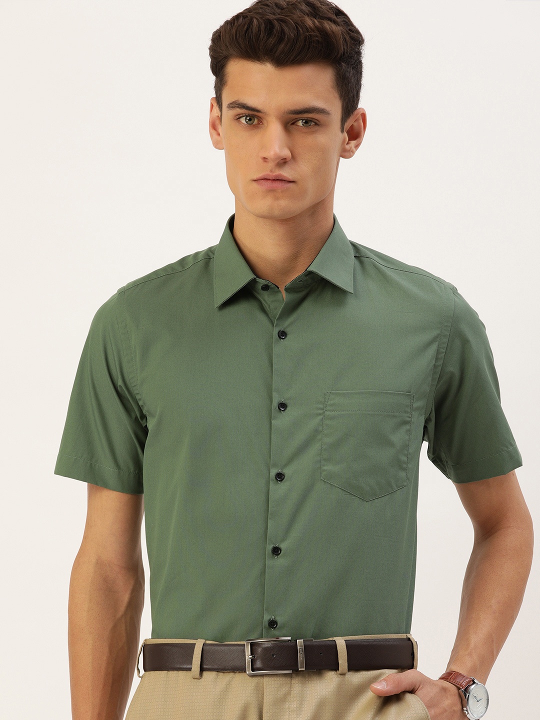 

IVOC Men Olive Green Solid Slim Fit Formal Shirt