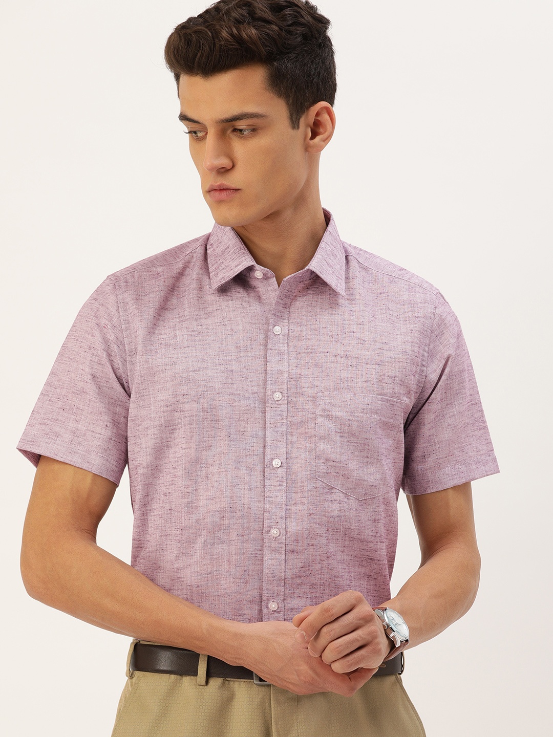 

IVOC Men Purple Self Design Slim Fit Formal Shirt