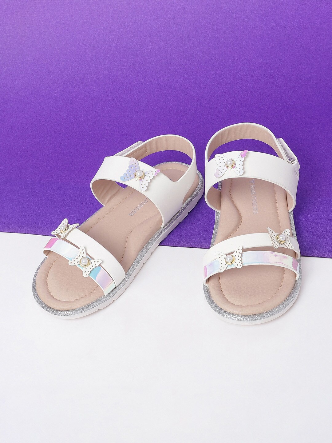 

Fame Forever by Lifestyle Girls White Embellished PU Open Toe Flats