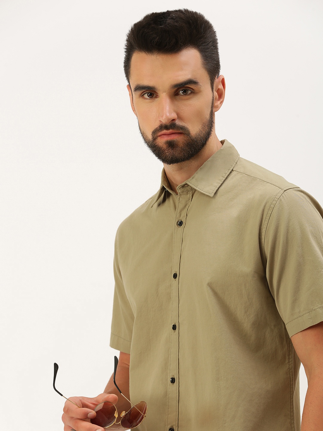 

IVOC Men Khaki Solid Cotton Casual Shirt