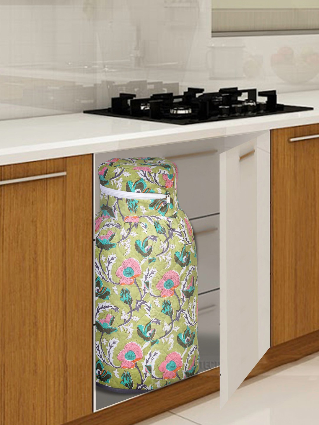 

Rajasthan Decor Multicoloured Floral Printed Cotton Cylinder Cover, Multi
