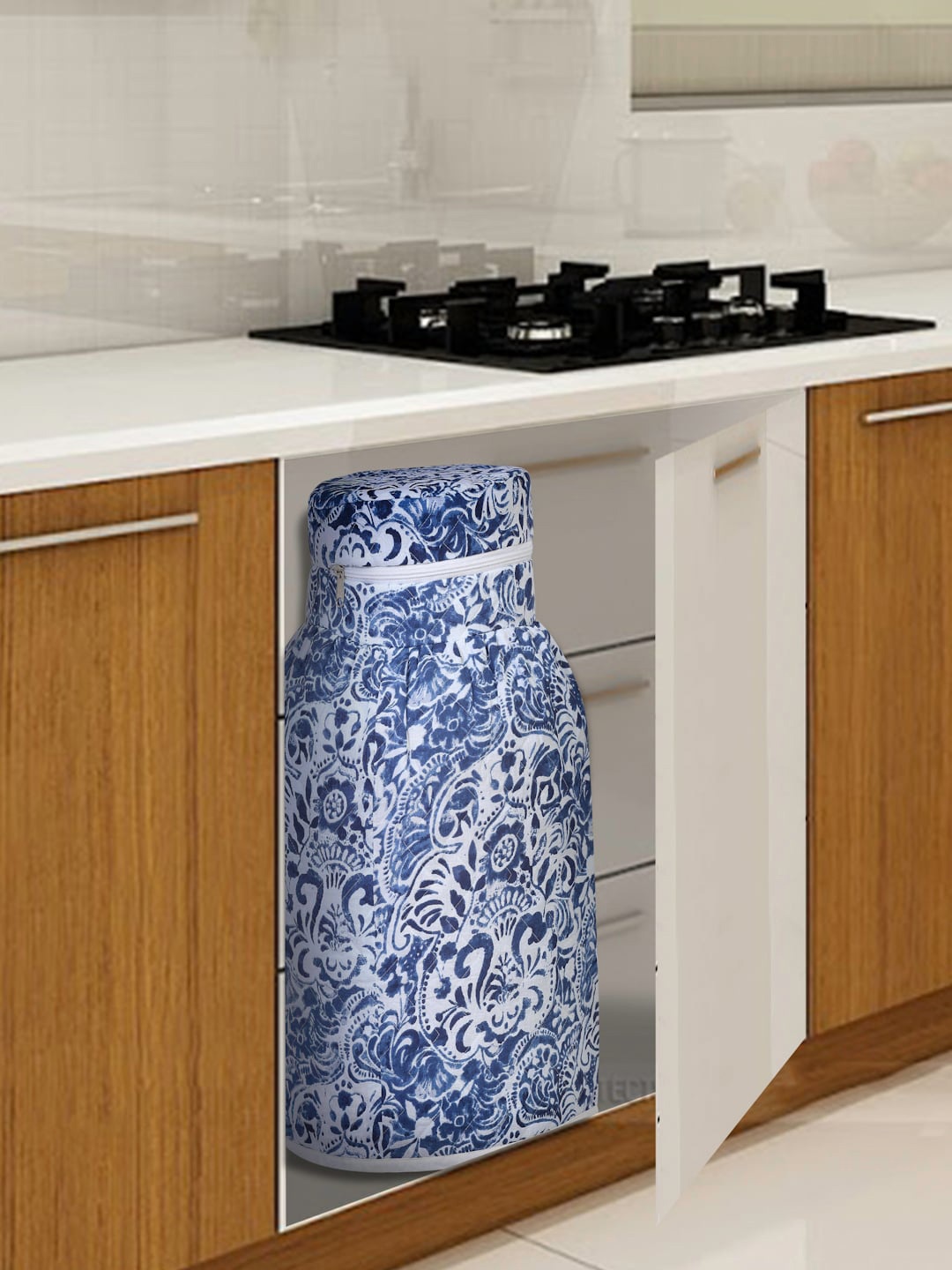 

Rajasthan Decor Blue & White Printed Cotton Cylinder Cover