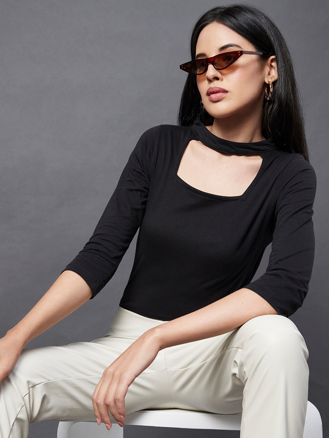 

Rigo Choker Neck Pure Cotton Top, Black