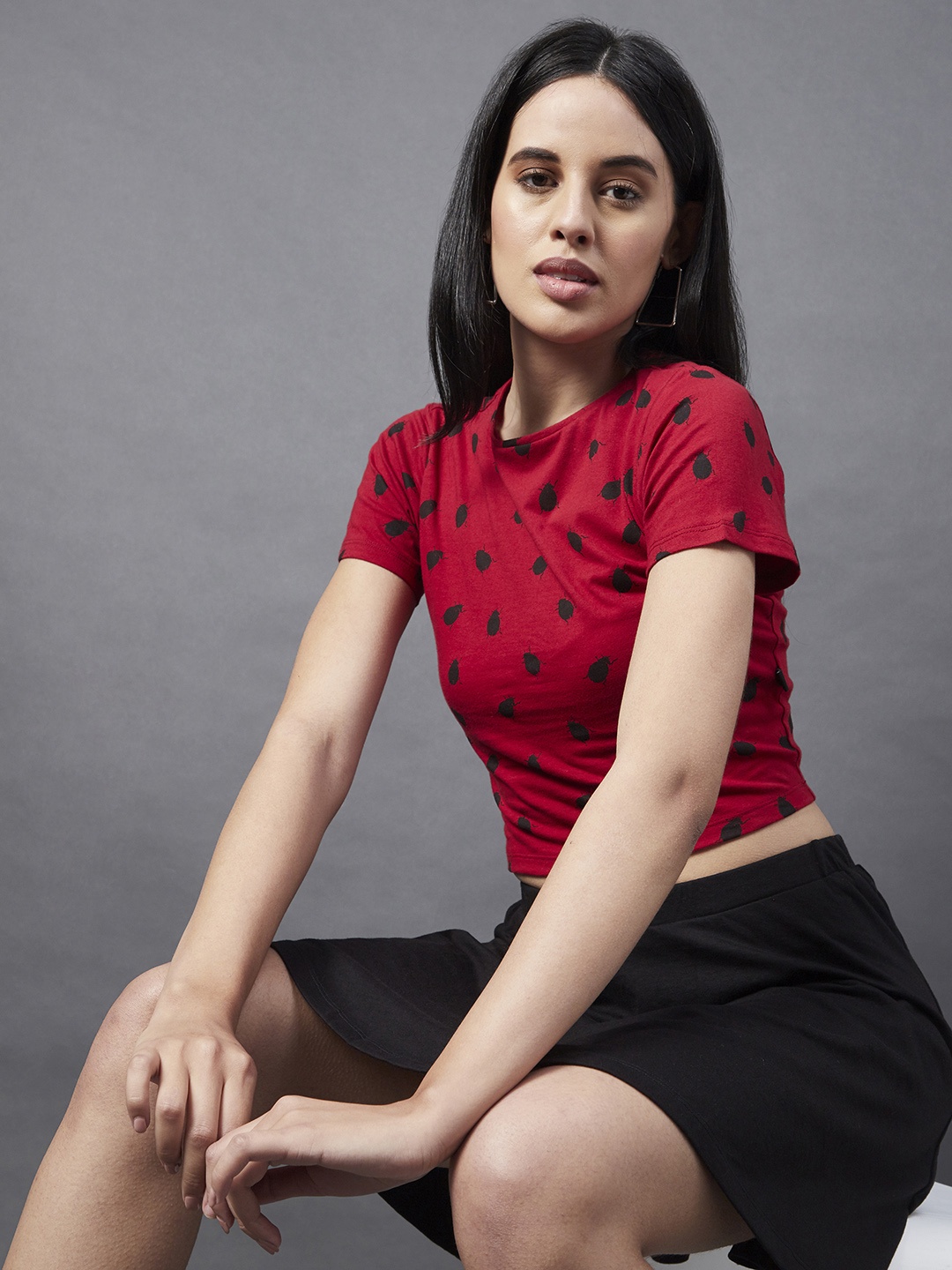 

Rigo Women Red & Black Printed Crop Top
