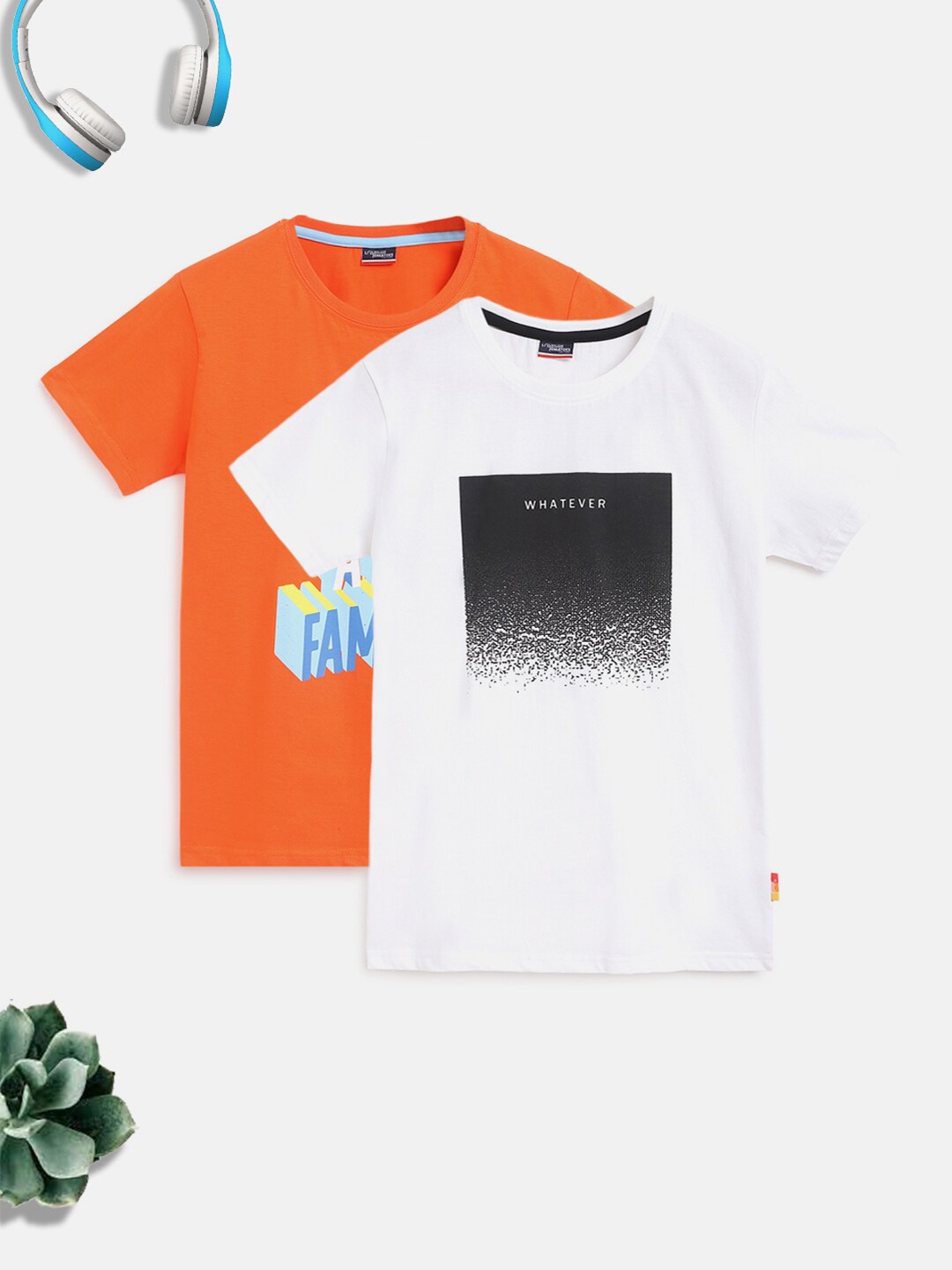 

Lil Tomatoes Boys White & Orange Set Of 2 Printed Pure Cotton Outdoor T-shirt