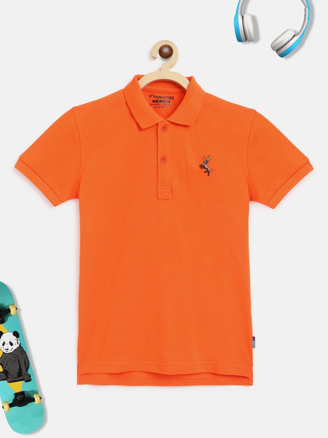 

Lil Tomatoes Boys Orange Polo Collar Outdoor Pure Cotton T-shirt