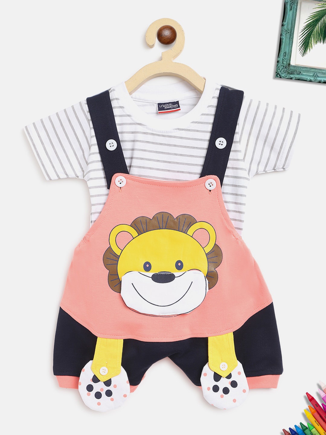 

Lil Tomatoes Unisex Kids Peach Printed Cotton Dungarees