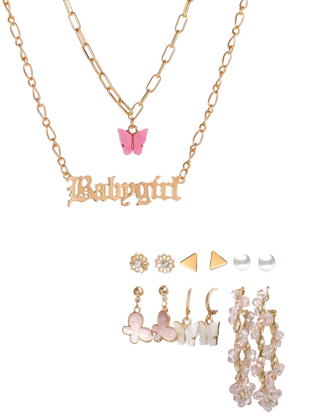 

Vembley Gold-Plated & Pink Butterfly Pendant Necklace Set