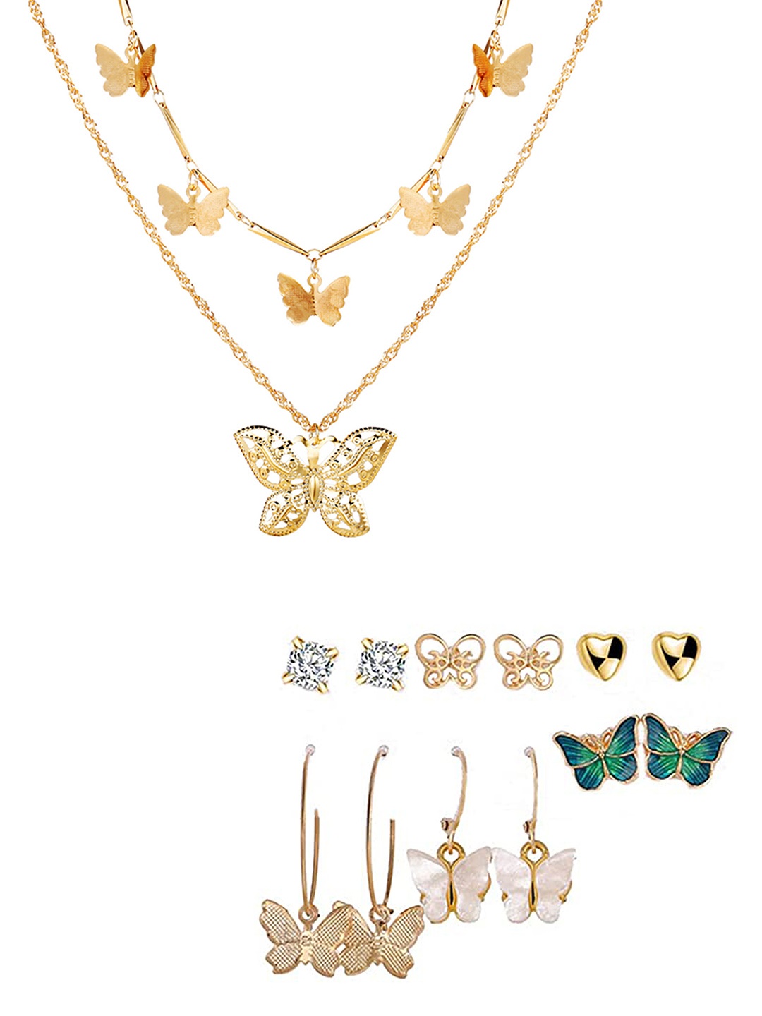 

Vembley Gold-Toned Layered Pearl Butterfly Pendant Necklace With Earrings Set