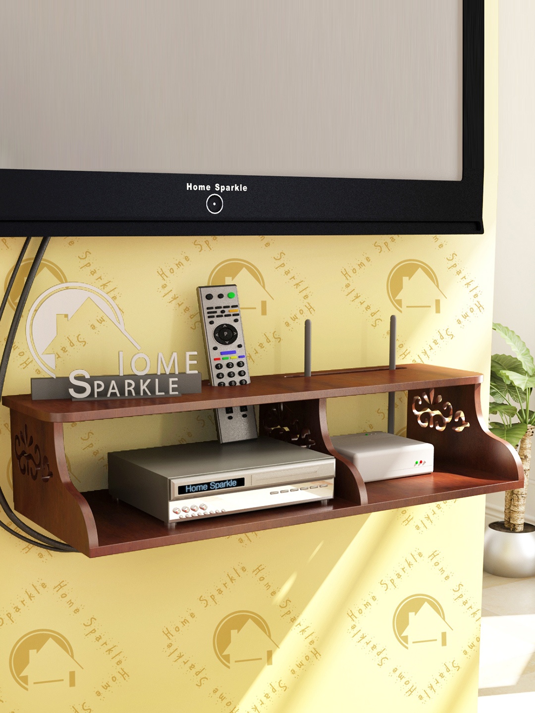 

Home Sparkle Brown Carved Wooden Wall Shelf
