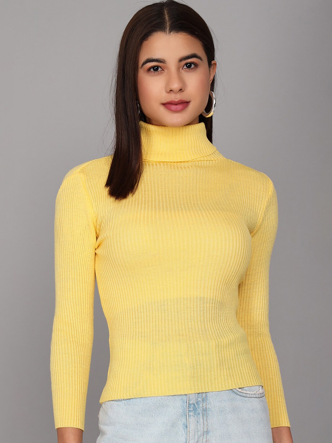 

Darzi Women Yellow Turtle Neck Pullover