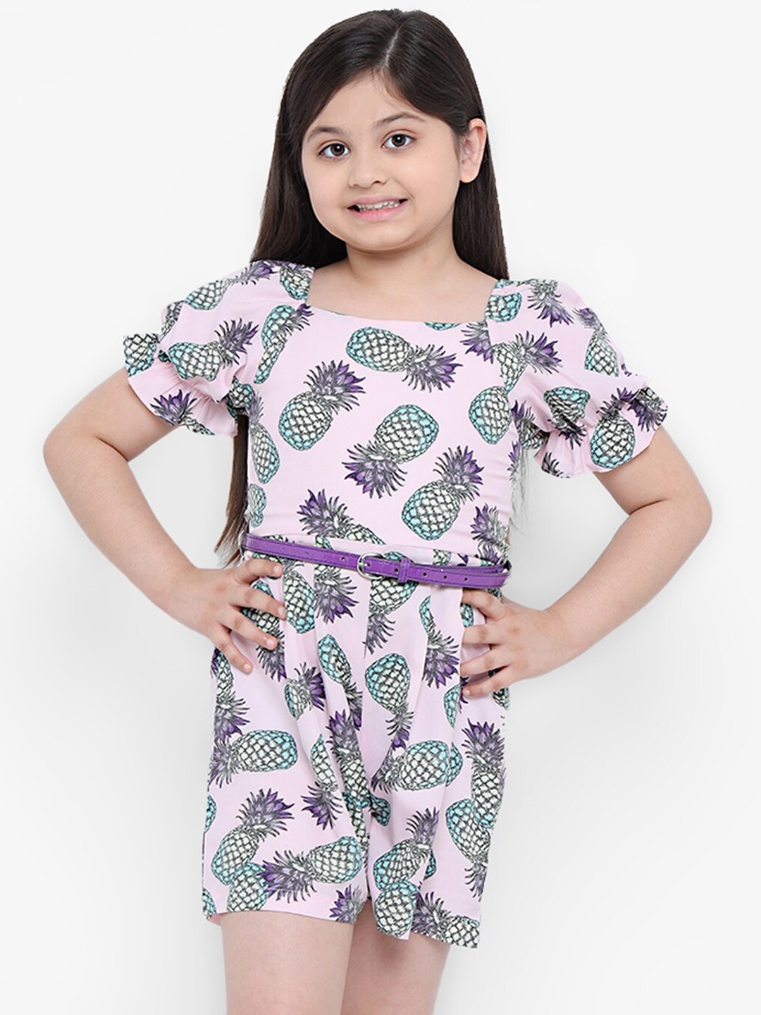 

Natilene Girls Pink & Green Printed Jumpsuit