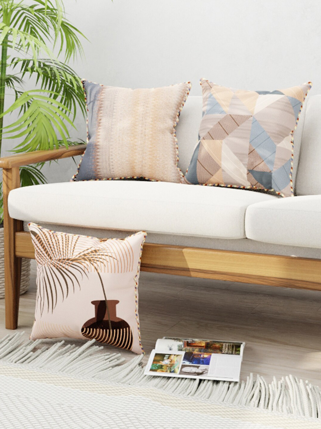 

BIANCA Brown & Orange Set of 3 Abstract Square Cushion Covers