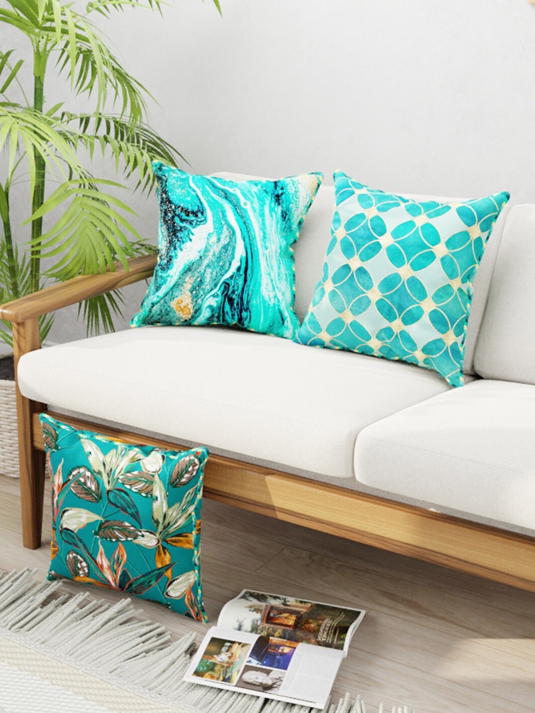 

BIANCA Set Of 3 Teal & Yellow Abstract Printed Cushion Covers