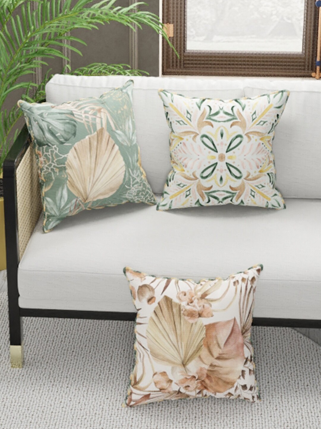 

BIANCA Green & Beige Set of 3 Floral Square Cushion Covers