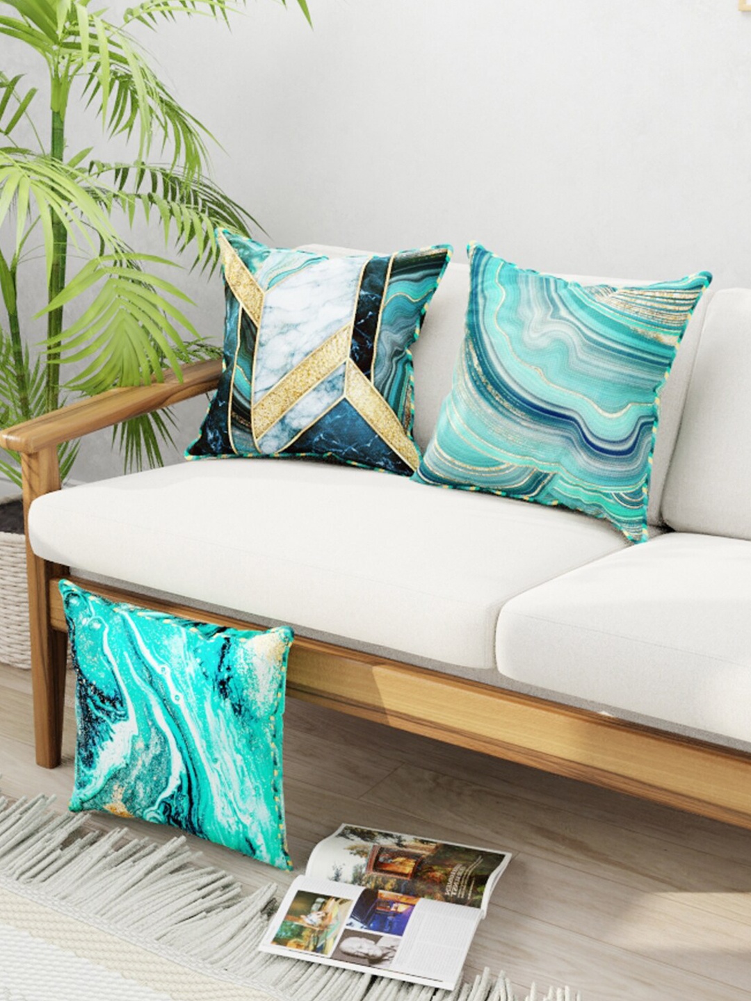 

BIANCA Teal & Yellow Set of 3 Abstract Square Cushion Covers