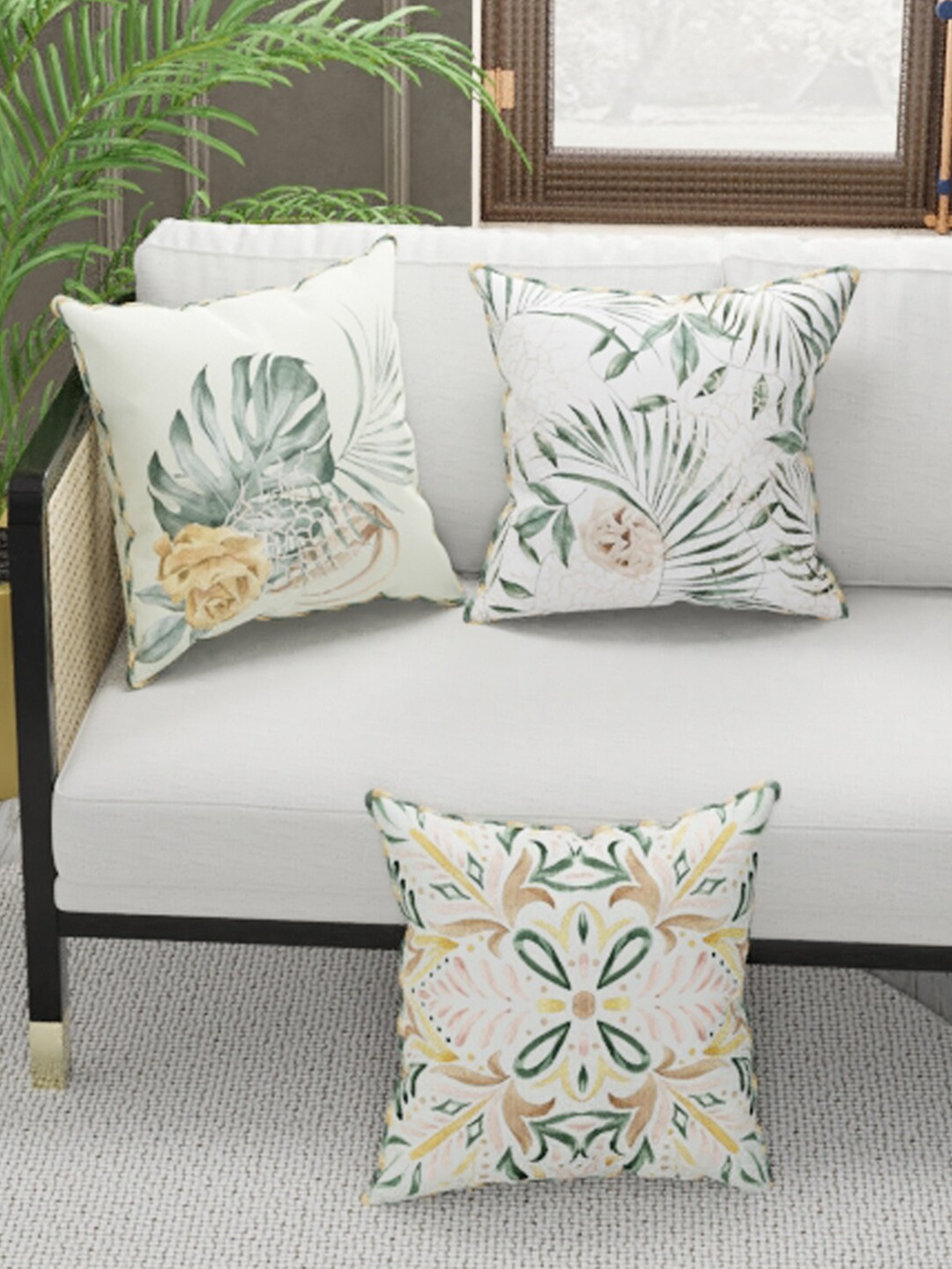 

BIANCA Green & Beige Set of 3 Floral Square Cushion Covers