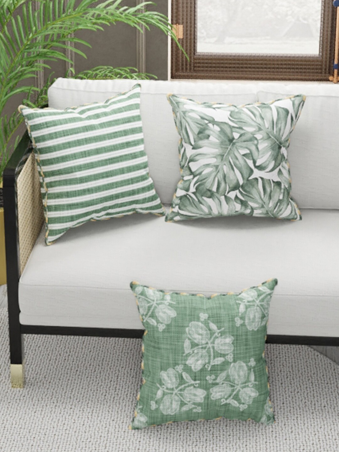 

BIANCA Sage Green & White Set of 3 Floral Square Cushion Covers
