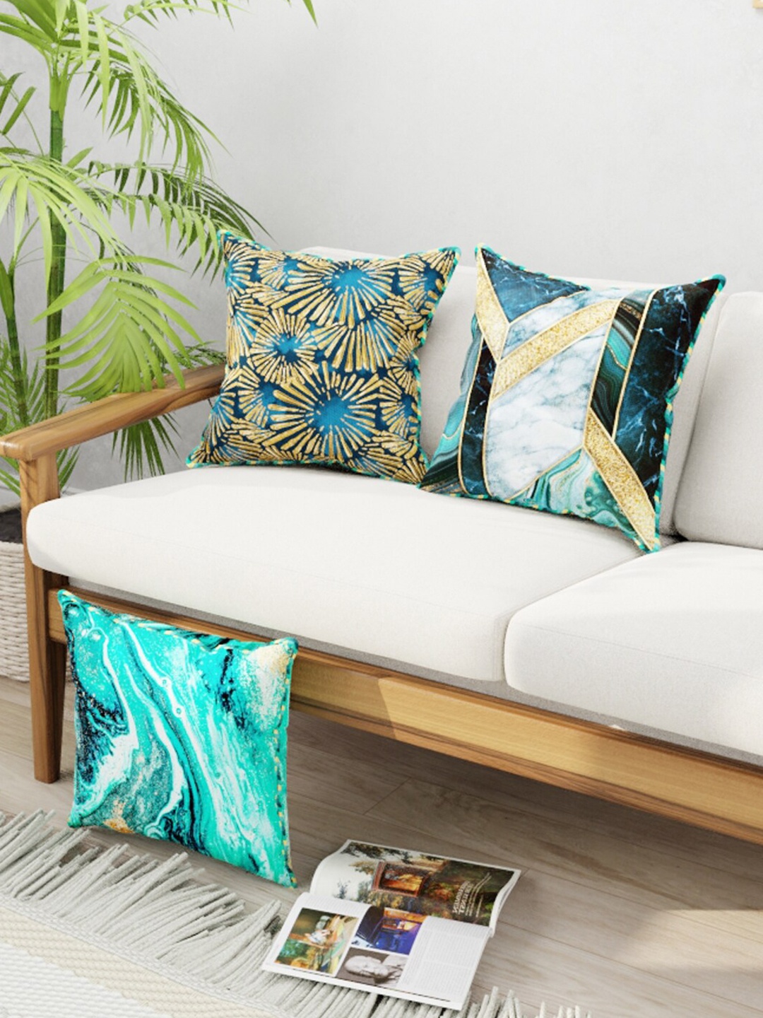 

BIANCA Set of 3 Teal Floral Printed Square Cushion Covers