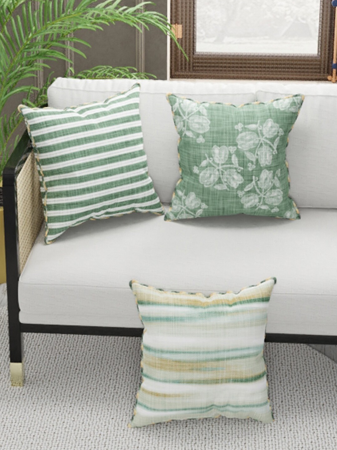 

BIANCA Sage Green & Beige Set of 3 Floral Square Cushion Covers