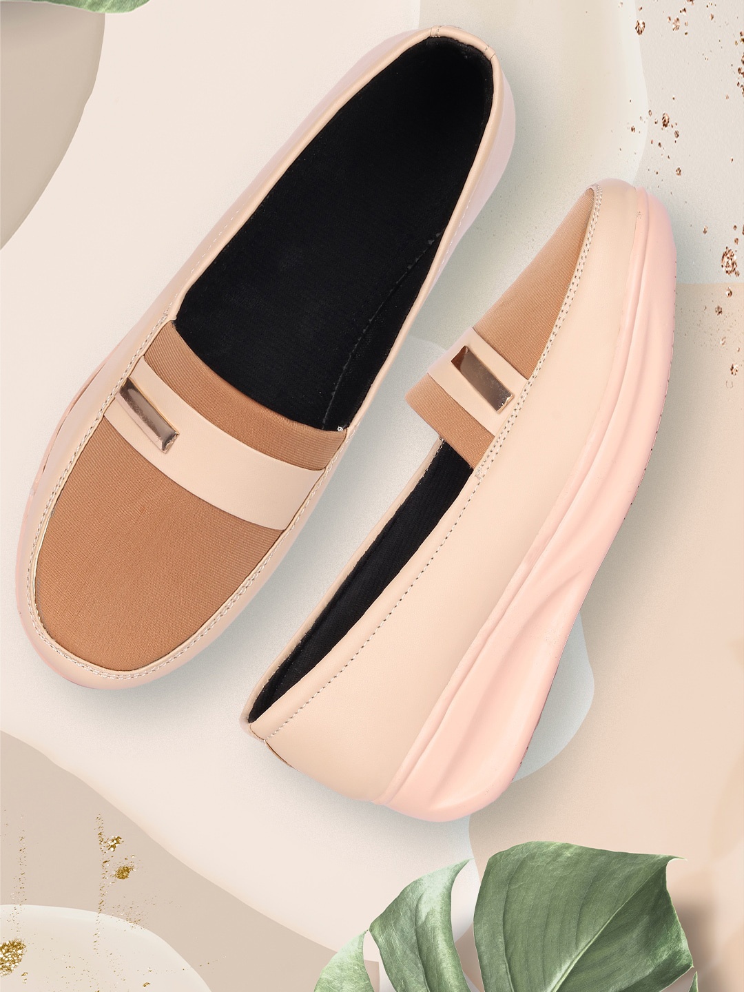 

FASHIMO Women Cream-Coloured Striped Ballerinas Flats