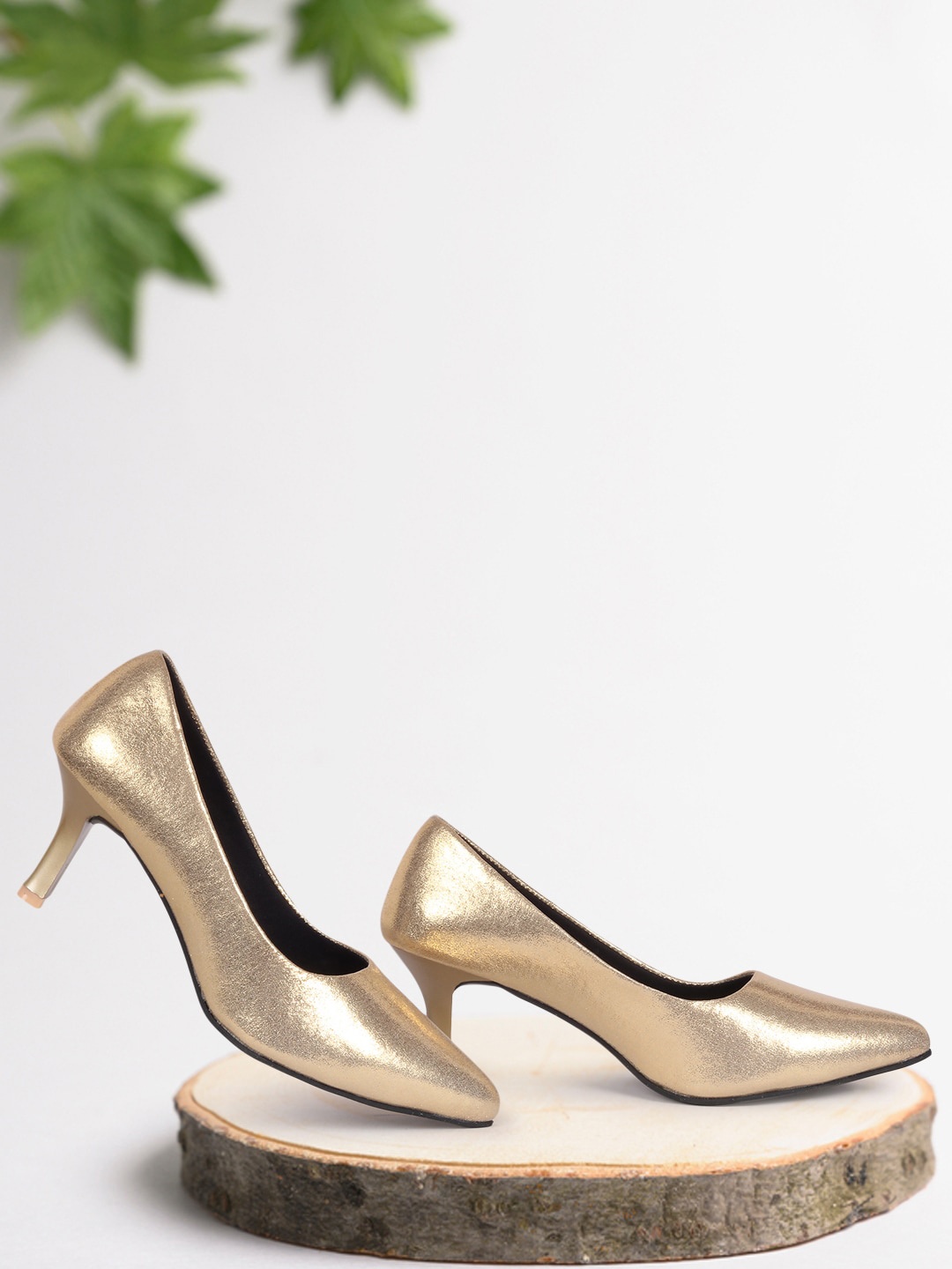 

FASHIMO Women Gold-Toned Party Kitten Pumps