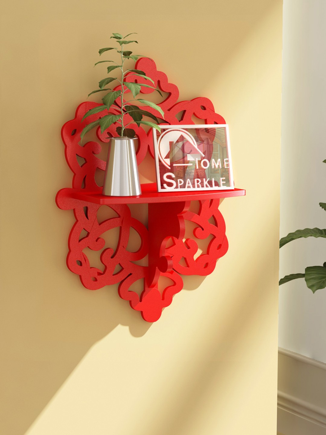 

Home Sparkle Red Carved Wall Shelf