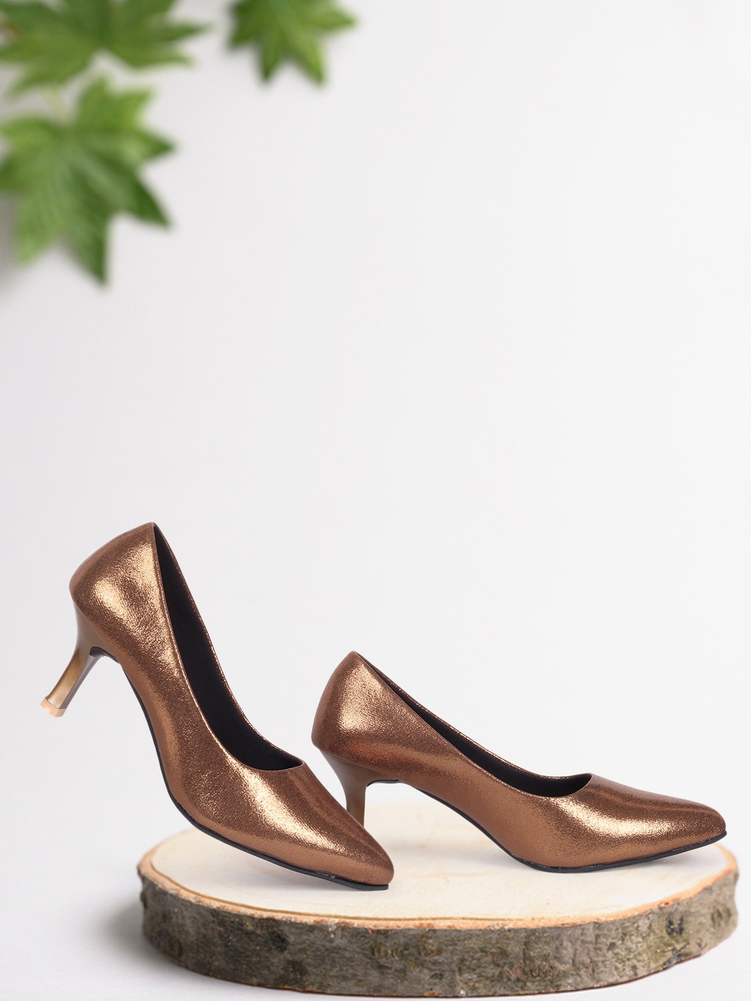 

FASHIMO Women Copper-Toned Party Kitten Pumps
