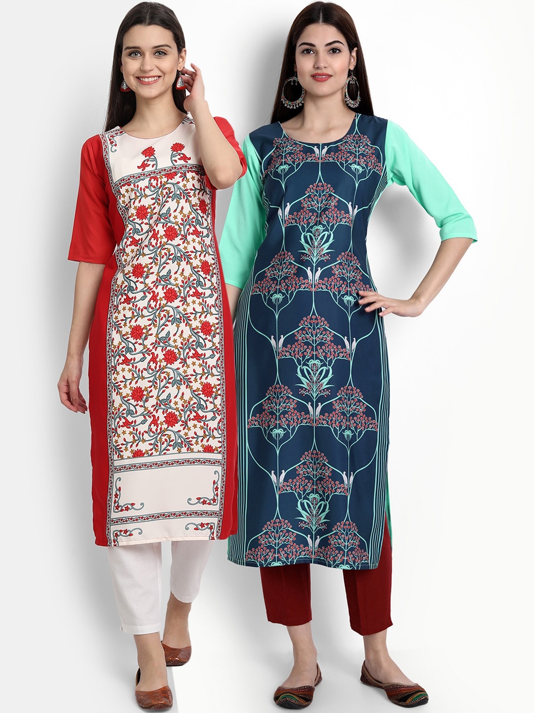 

Ethnic basket Women Pack Of 2 Digital Printed Straight Crepe Kurtas, Multi
