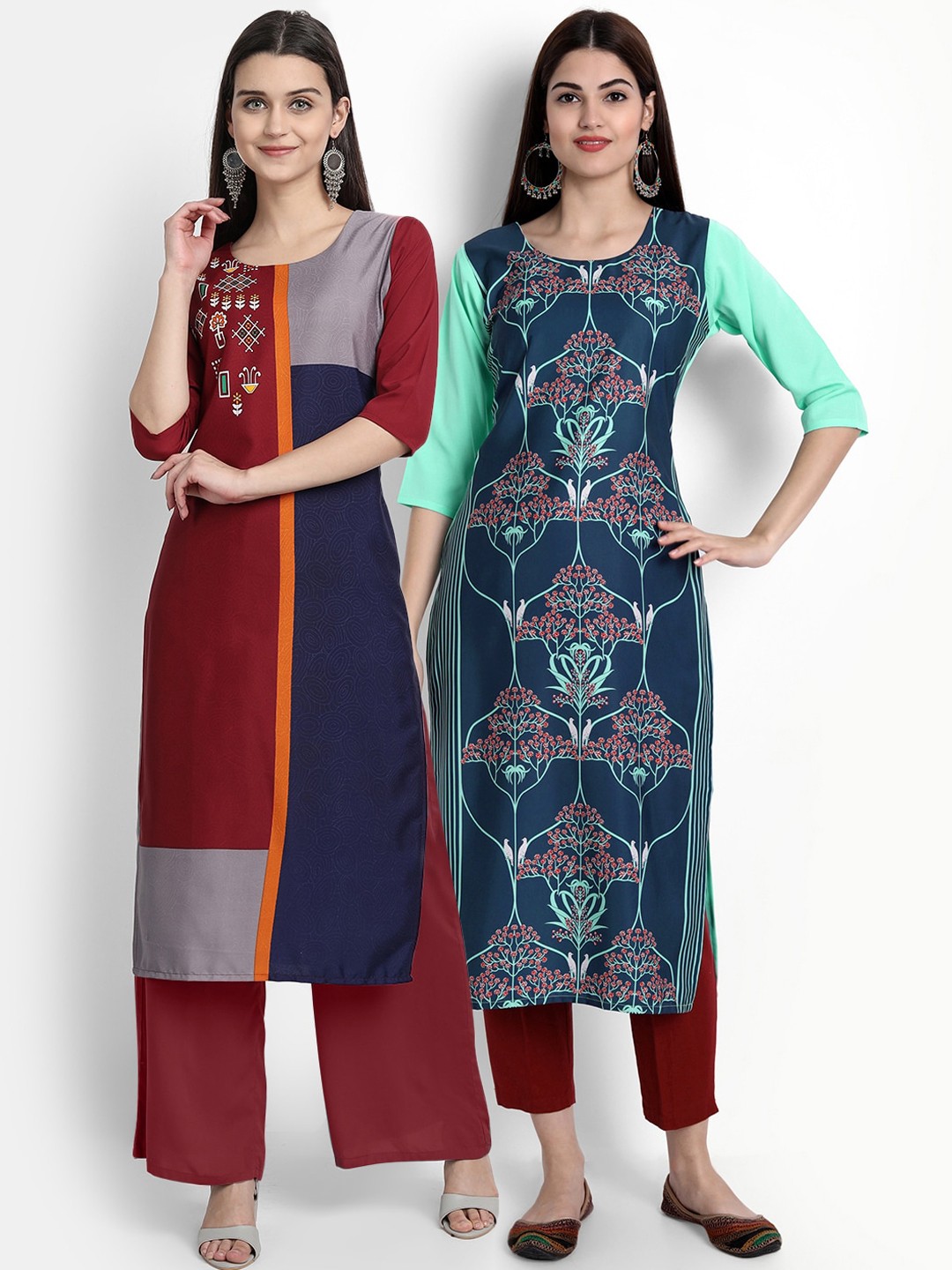 

Ethnic basket Women Pack of 2 Digital Printed Straight Kurtas, Blue
