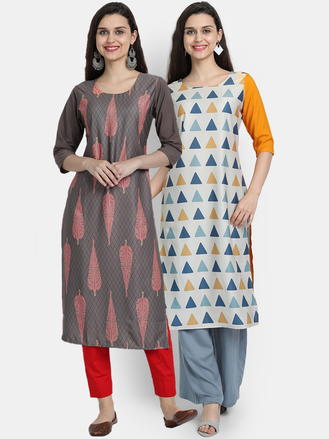 

Ethnic basket Women Pack of 2 Digital Printed Straight Kurtas, Grey