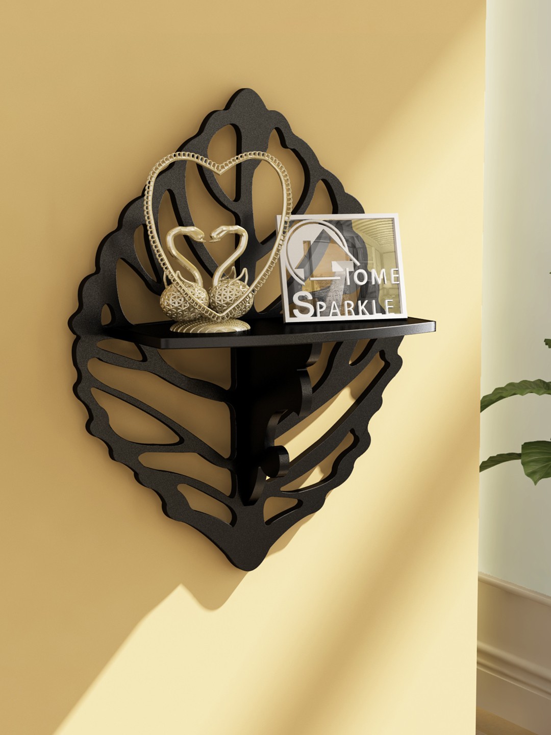 

Home Sparkle Black Carved Wall Shelf
