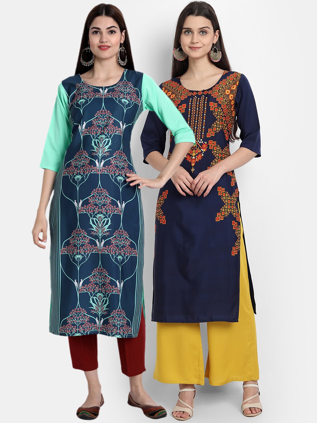 

Ethnic basket Women Pack Of 2 Digital Printed Straight Crepe Kurtas, Multi