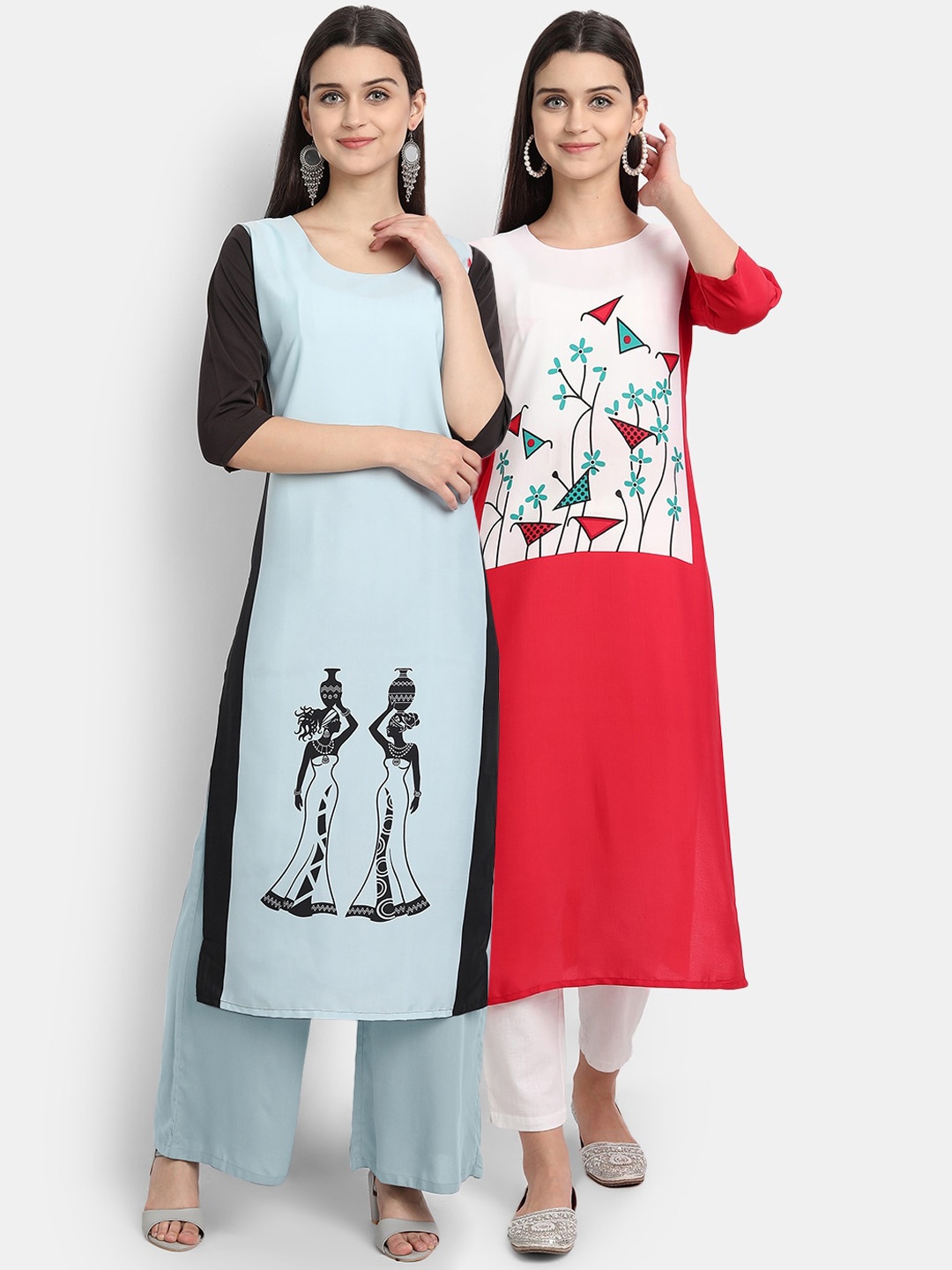 

Ethnic basket Women Pack of 2 Ethnic Motifs Printed Crepe Kurta, Blue