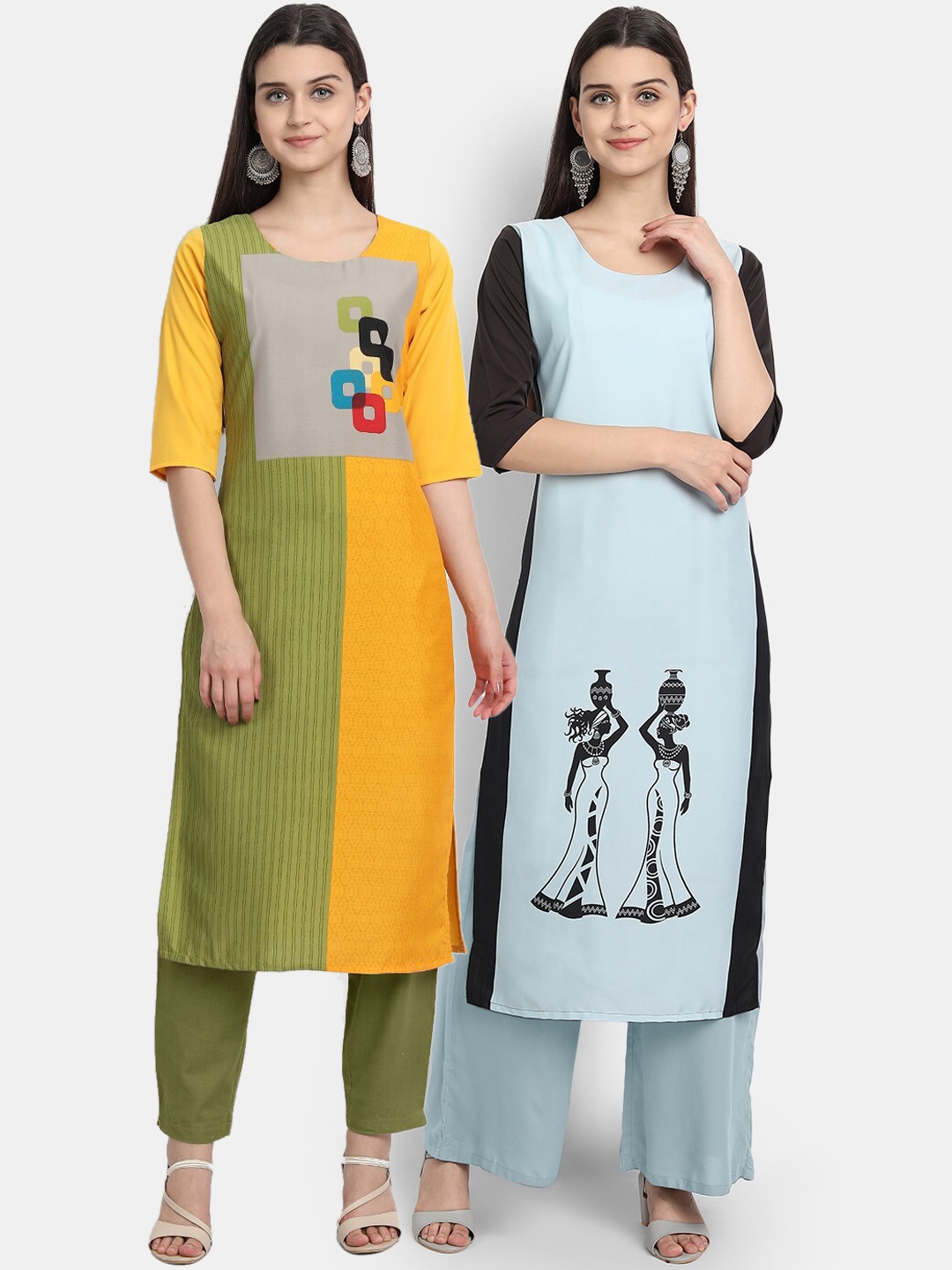 

Ethnic basket Women Pack Of 2 Digital Printed Straight Crepe Kurtas, Multi