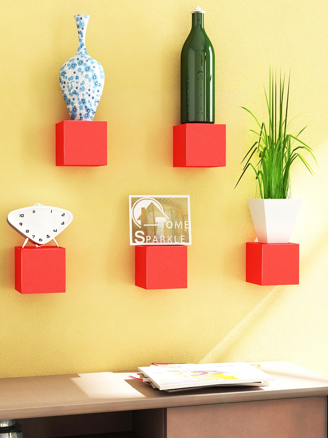 

Home Sparkle Set of 5 Red Wall Shelves
