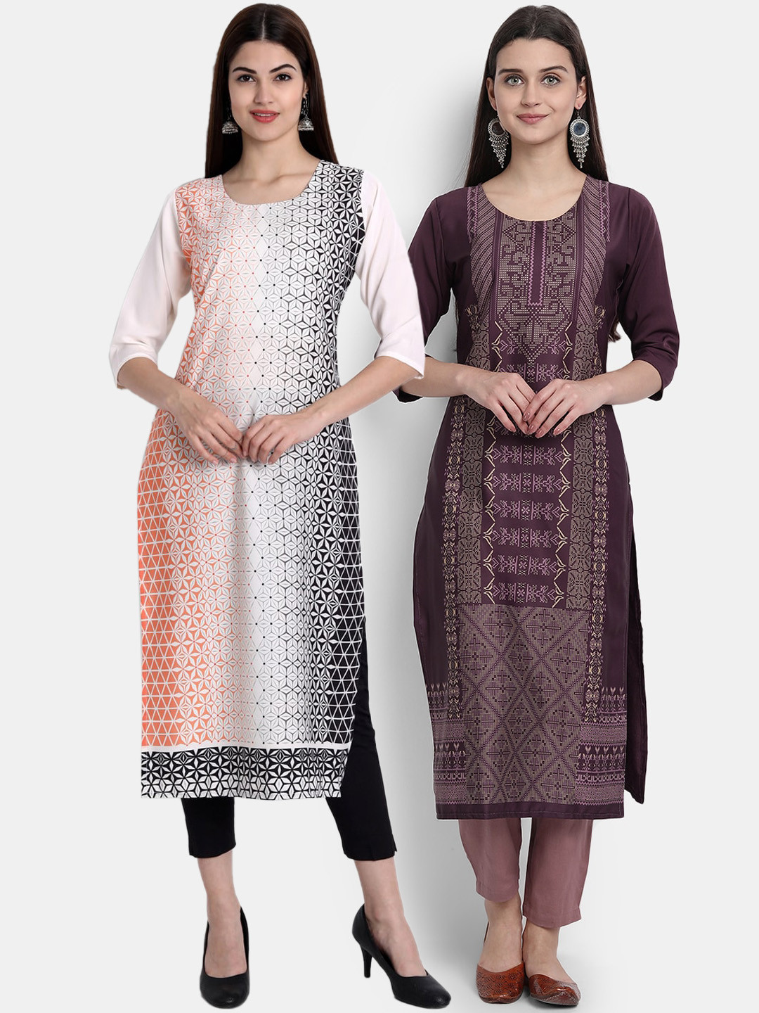 

Ethnic basket Women Multicoloured Ethnic Motifs Printed Flared Sleeves Thread Work Crepe Kurta, Multi