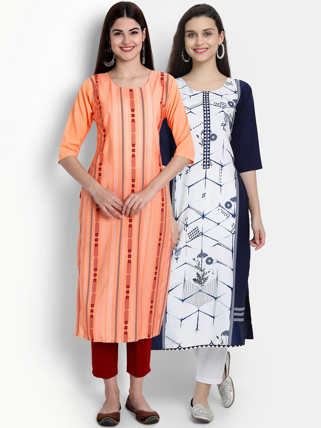 

Ethnic basket Women Multicoloured Printed Thread Work Crepe Kurta, Multi