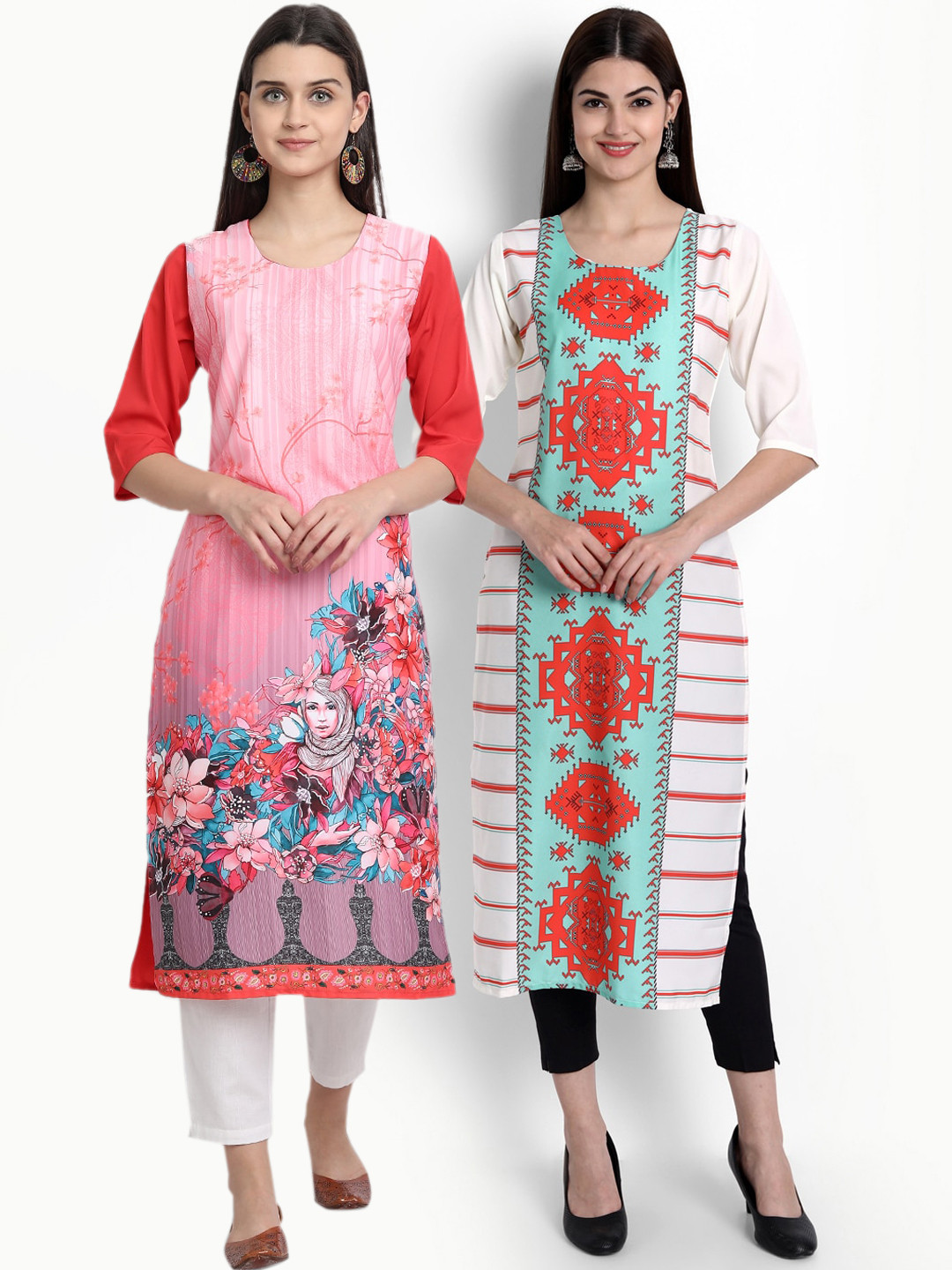 

Ethnic basket Women Multicoloured Set Of 2 Ethnic Motifs Printed Crepe Kurta, Multi