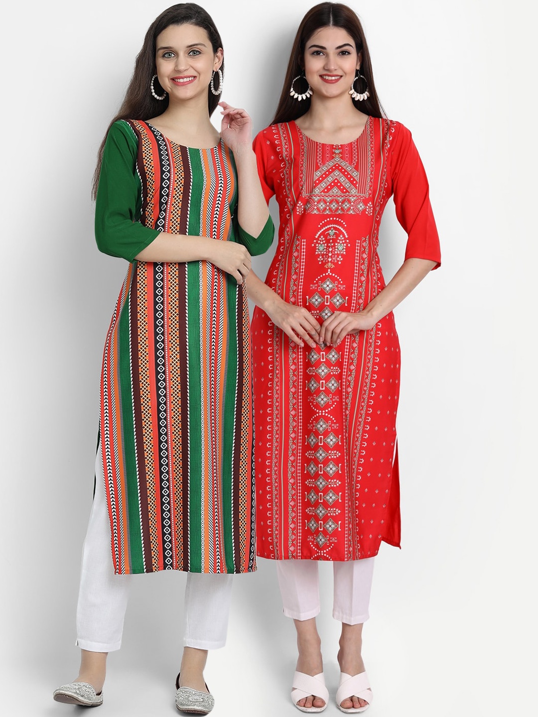 

Ethnic basket Women Pack of 2 Multicoloured Ethnic Motifs Printed Crepe Kurta, Multi